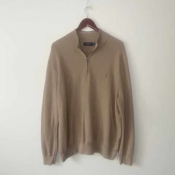 Polo Ralph‎ Lauren 1/4 Zip Light Brown Pullover Sweater Cotton Lightweight 3XB - Picture 1 of 6